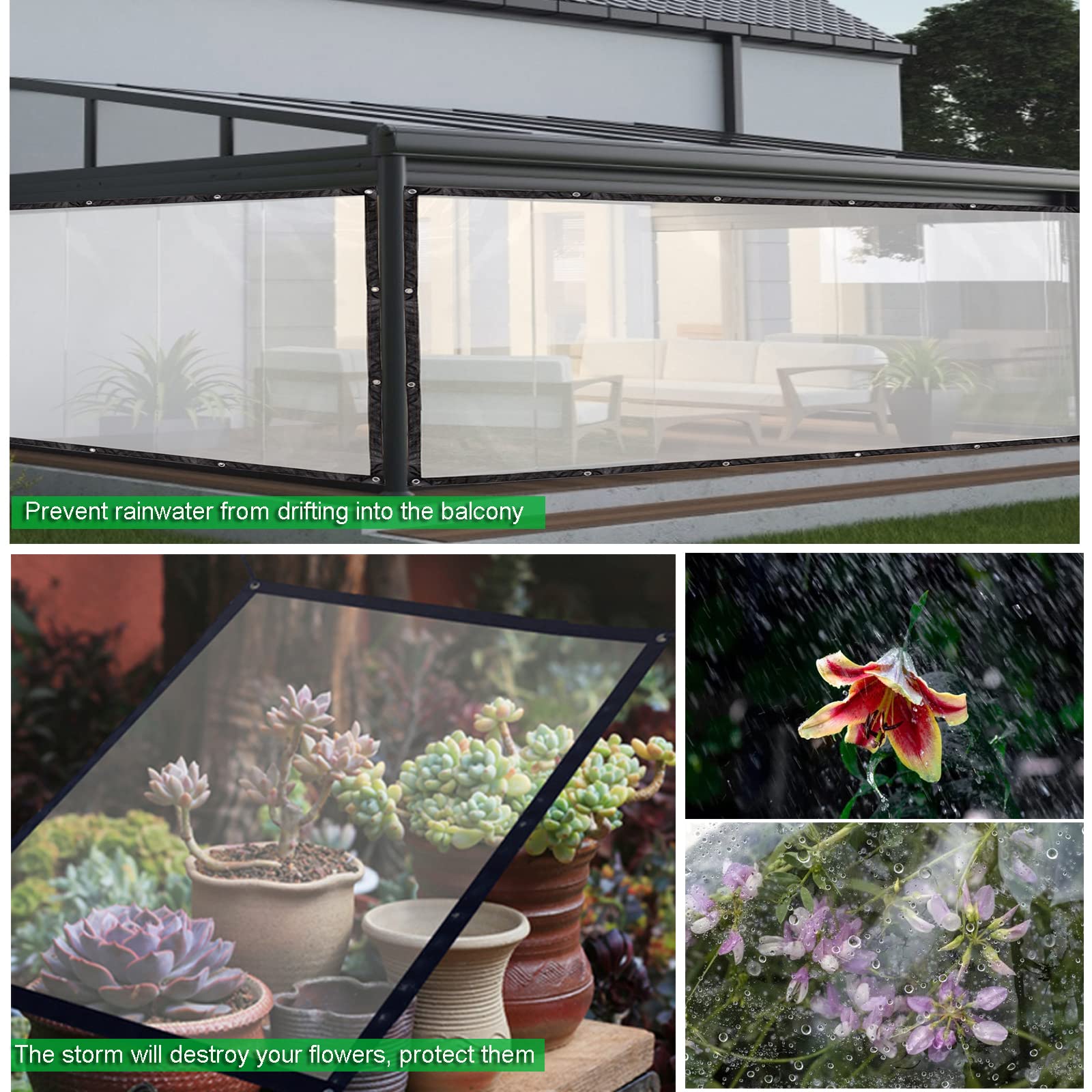 Telo Copertura Trasparente Impermeabile 1x5m - Con Occhielli Metallici - Per Piante, Attrezzi E Mobili Da Esterno - Foto 4