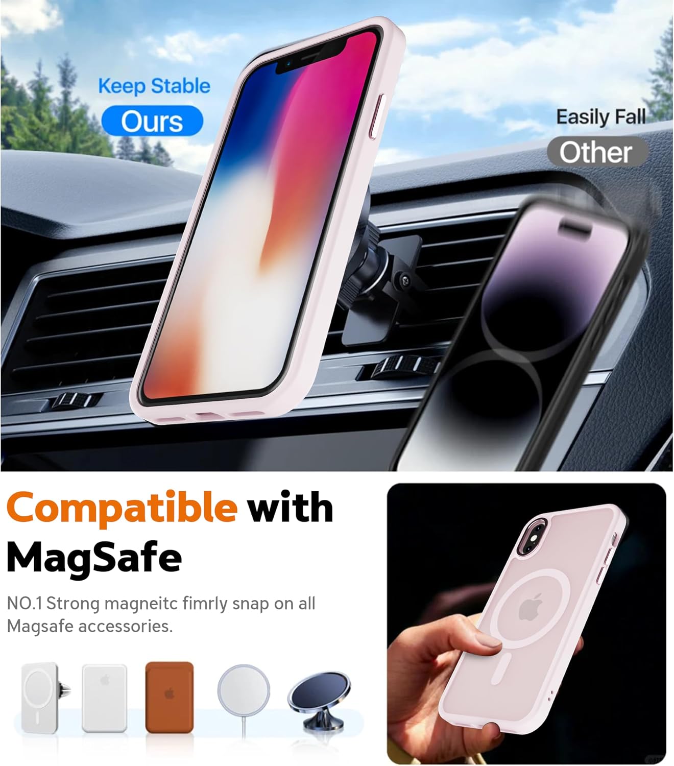 PinLiSheng Magnetic for iPhone Xs Max Case [Metal Camera Frame&Buttons] [Mil-Grade Drop Protection] Shockproof Slim Translucent Matte Protective Phone Case, Pink image 5