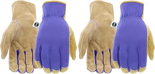 Miracle Gro MG23080 - Guantes de trabajo de paisajismo (1 par, medianogrande), guantes de palma de cuero de vaca divididos con muñeca elástica