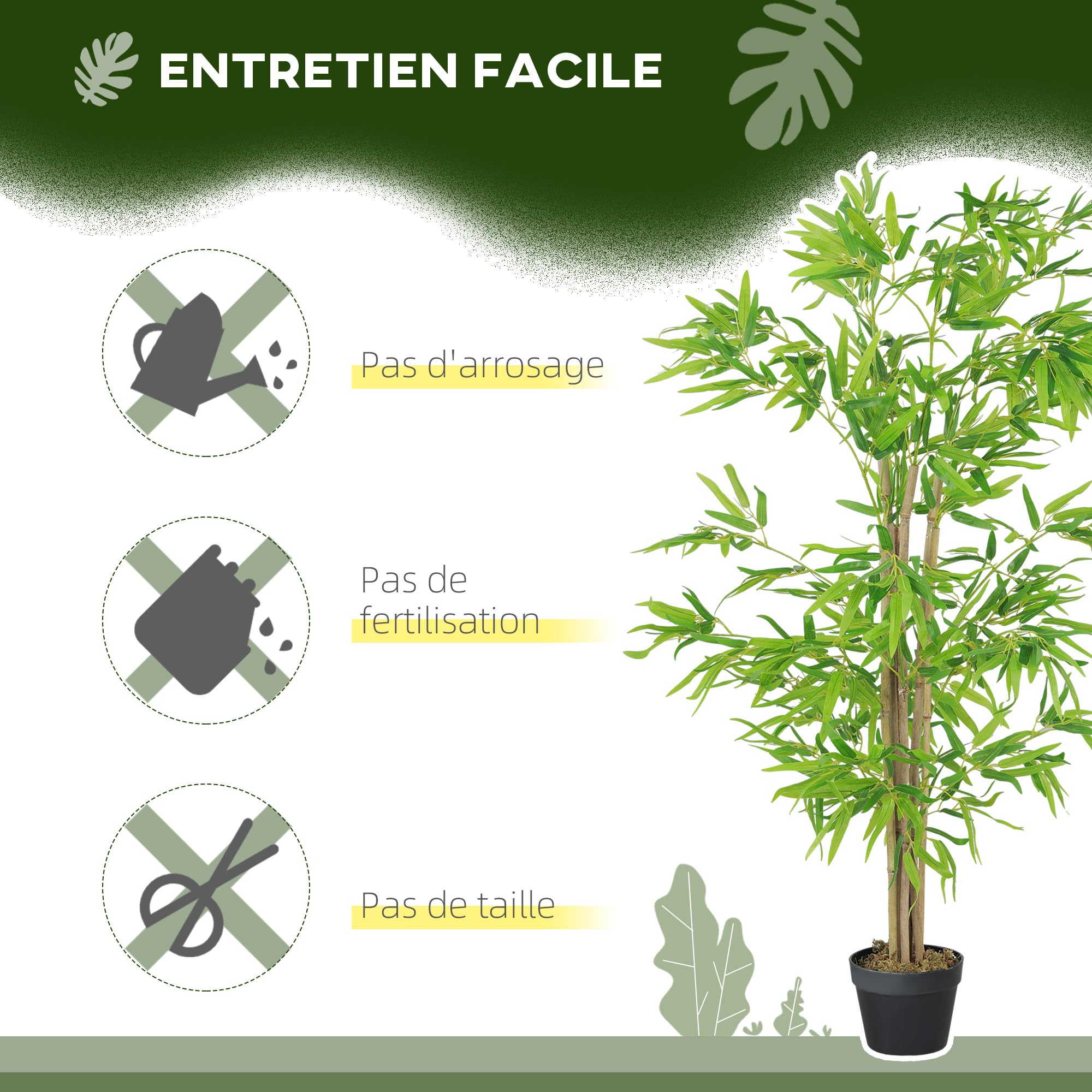 Outsunny Lot de 2 bambous artificiels Hauteur 1,5 m 644 Feuilles denses réalistes Pot Inclus Noir avec Lichen Vert