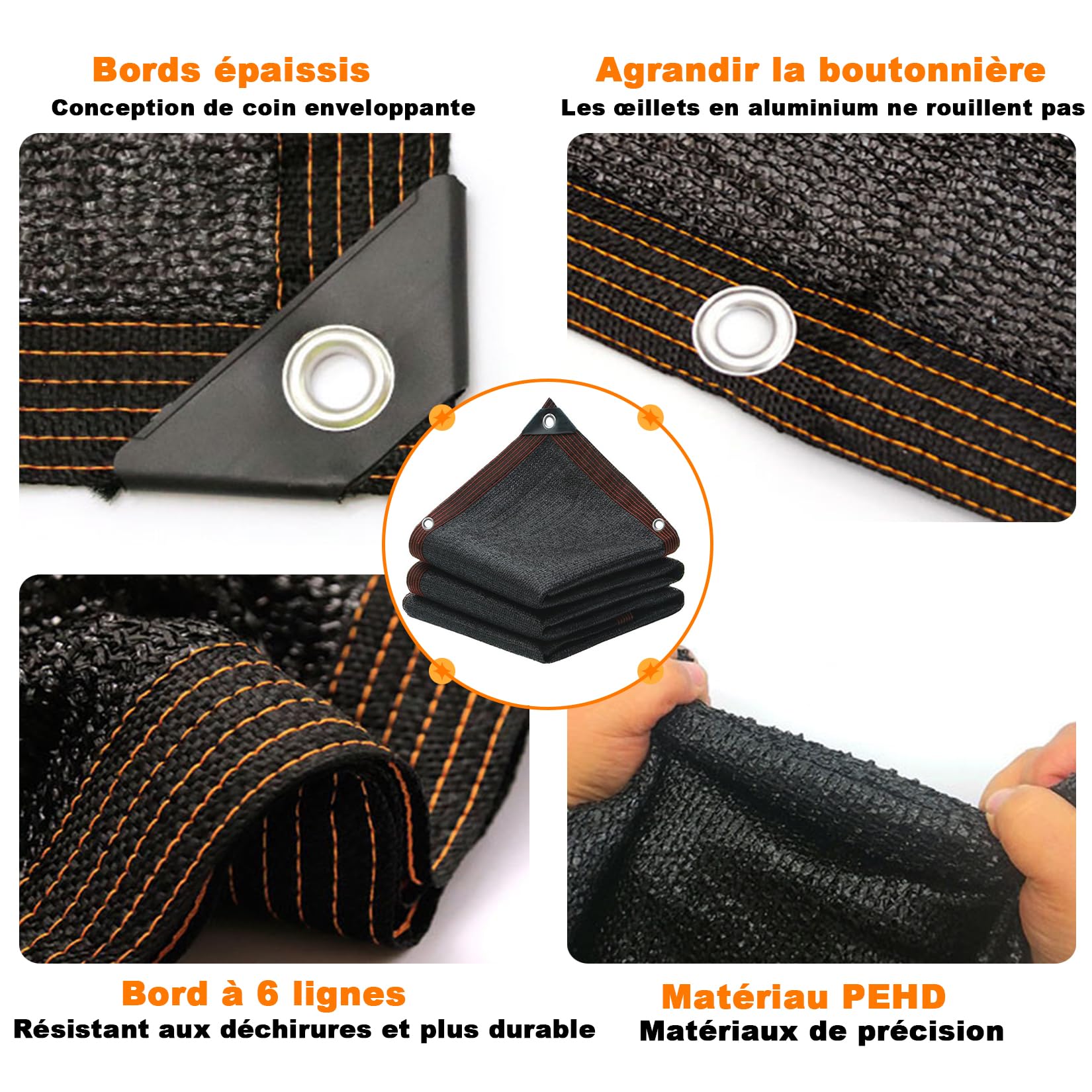 Filet Ombrage 5 x 9 m avec œillets - Coins renforcés - Résistant Aux Déchirures - Voiles d'ombrage pour Patio - Toile Ombrage pour Jardin Extérieur, Pergola, Plantes Patio, Serre, Noir