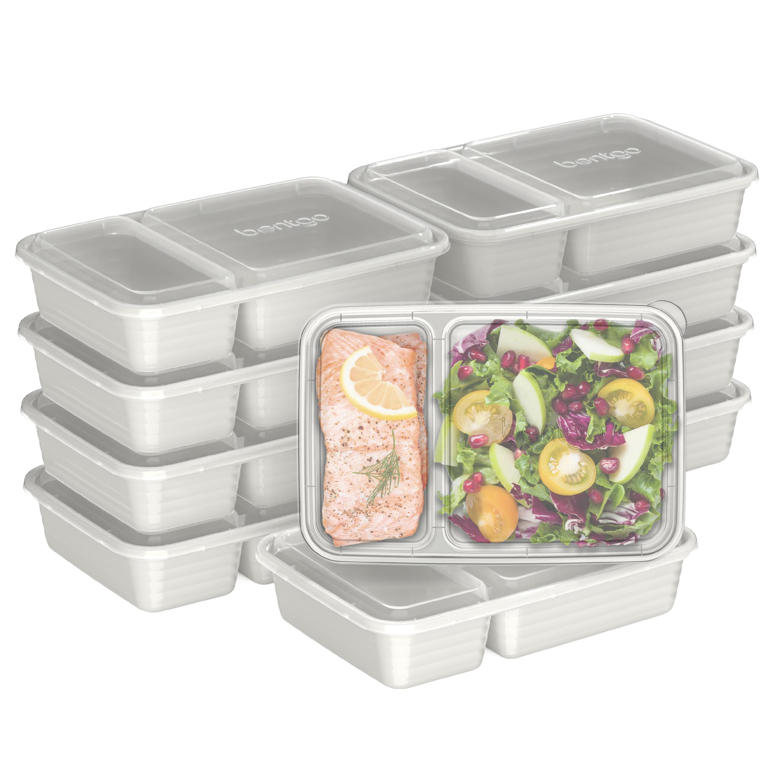 Bentgo Prep - 20-Piece 2-Compartment Reusable Meal Prep Containers with Lids, PFAS & BPA Free Materials, Durable, Microwave, Freezer, & Dishwasher Safe To Go Food Storage (Whisper Gray)