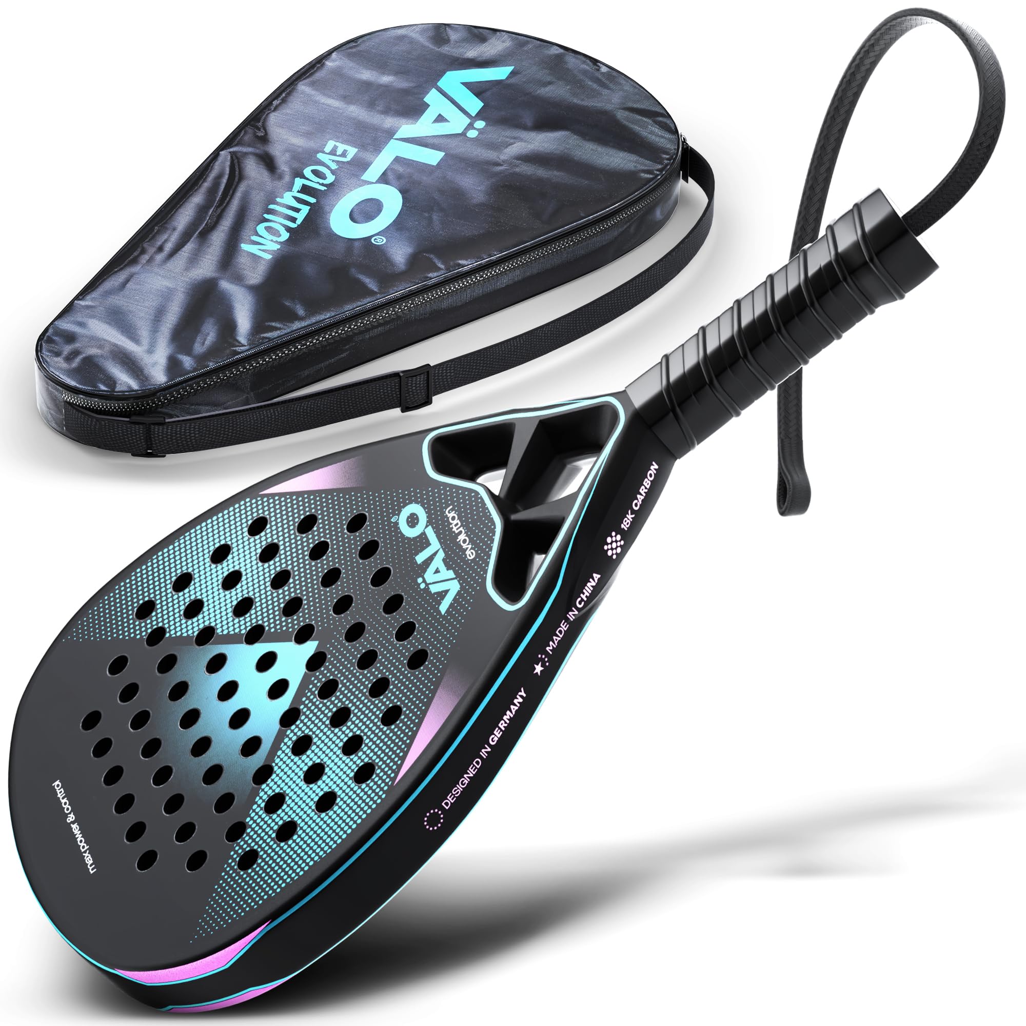 Racchetta da padel [costruzione leggera 18 k carbonio] Padel Racket per avanzati e principianti, grazie al manico confortevole e alla forma a goccia per controllo e dinamismo, racchetta da padel