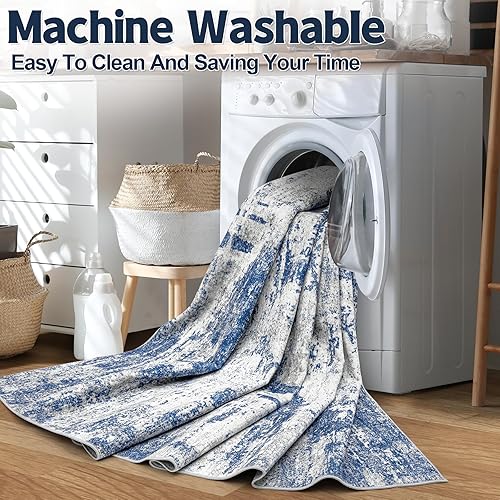 Miniatura 162 de Alfombra de área para sala de estar: alfombra lavable de 5 x 7 con respaldo antideslizante, no desprende pelo, resistente a las manchas, plegable