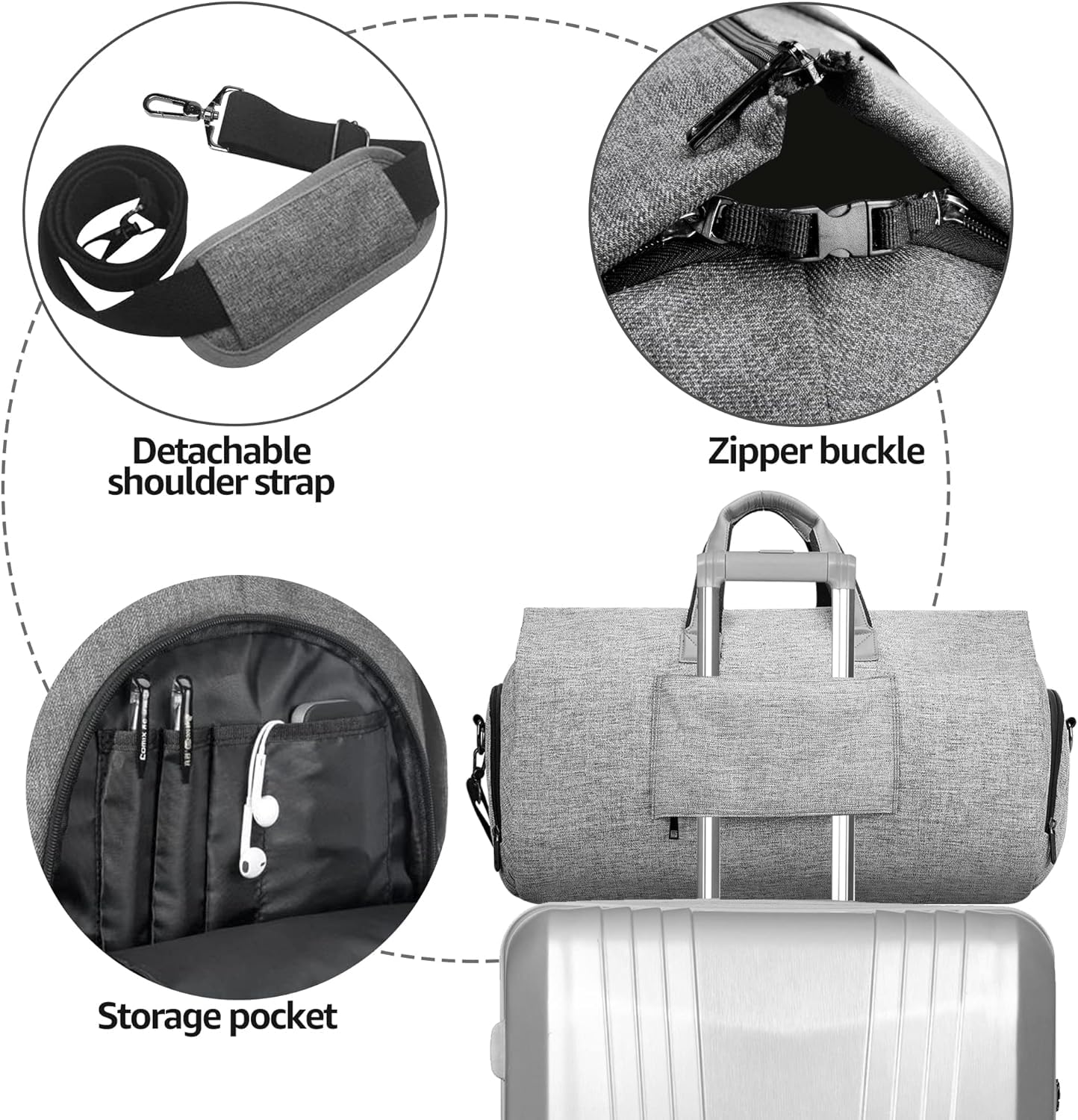 Torba podróżna Podręczna Torba Na Ubrania Duża Marynarska Garnitur Podróżna Weekendowa Z Etui Buty Dla Mężczyzn I Kobiet Wycieczka weekendowa(Grey)