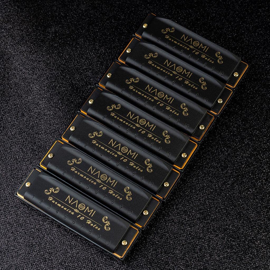 Piedmont Blues Harmonijka zestaw kluczy G A Bb C D E F 7-częściowy zestaw harfy z etui, instrument muzyczny dla początkujących do profesjonalnych dorosłych i dzieci, chromatyczne uchwyty diatoniczne i