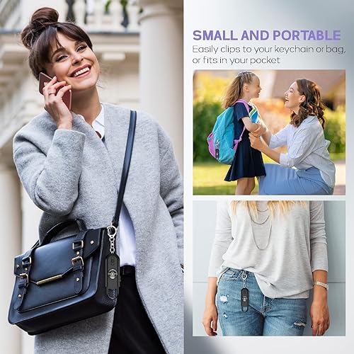 Miniatura 5 de Llavero de alarma de seguridad personal para mujeres, 2 unidades, sirena fuerte de 130 dB con luz estroboscópica SOS, linterna, altavoces dobles,