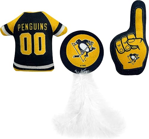 Miniatura 5 de El mejor juguete de peluche para gatos de la NHL PITTSBURGH PENGUINS juego completo de 3 piezas de juguetes para gatos rellenos de hierba gatera