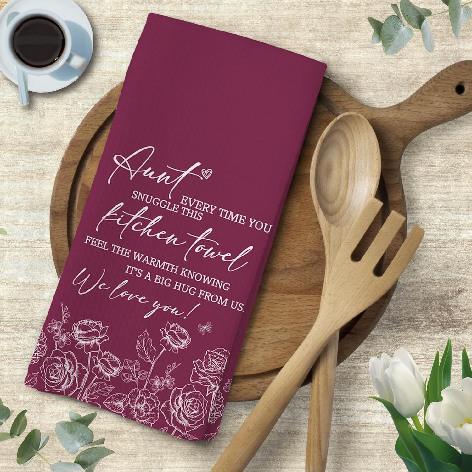 Voatok Floral Aunt Kitchen Towels, Aunt Gifts for Christmas Birthday from Niece Nephew Hand Towels, Best Auntie Gifts Dish Tea Towels for Kitchen, 16x24 Inches - Image 6