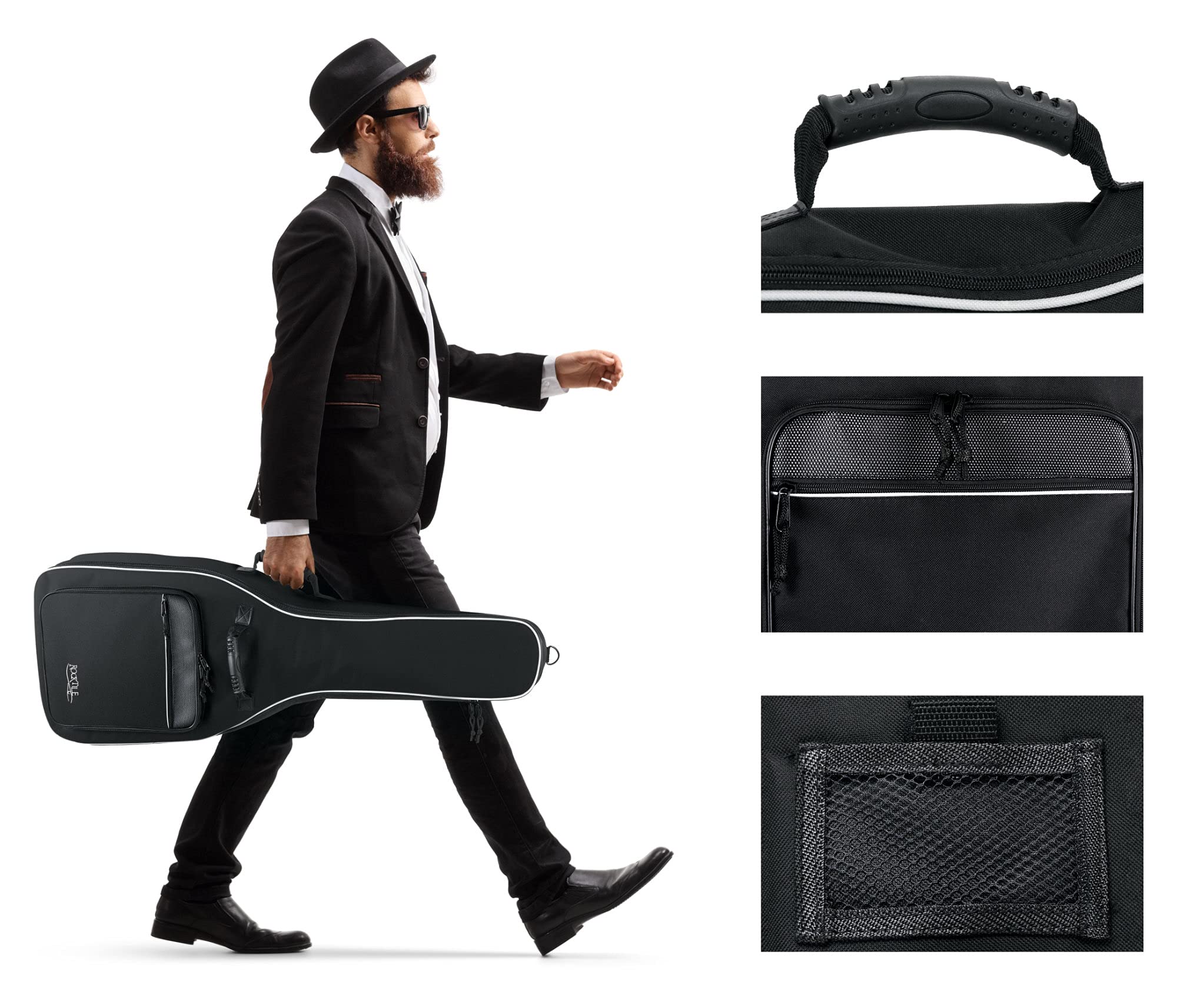ROCKTILE Custodia Classica Per Chitarra 1/2 (gigbag imbottito, set zaino, 2 tasche esterne) nera