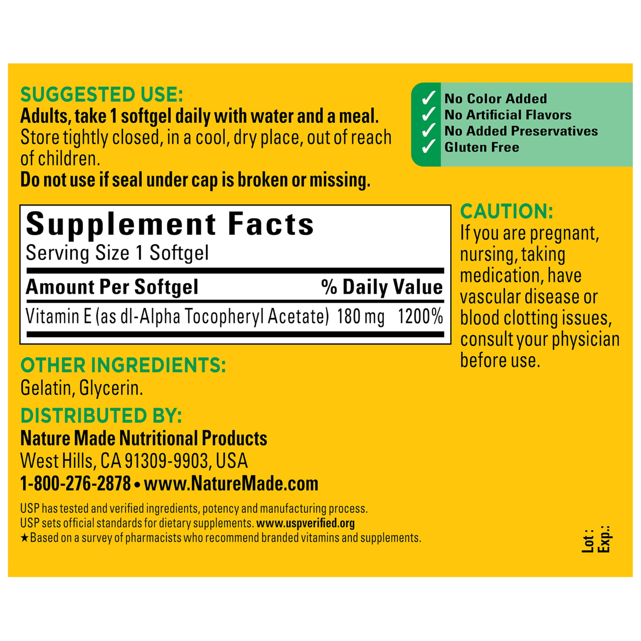 Nature Made Vitamin E 180 mg (400 IU) dl-Alpha, 180 Softgels — Amazon image 7