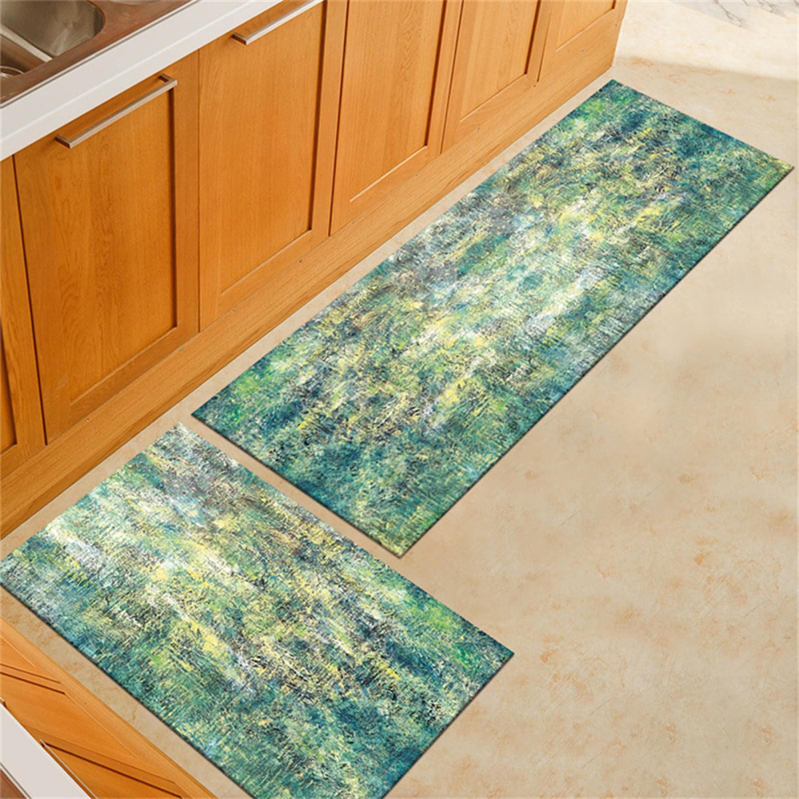 KüChenläUfer KüChenmatte 45x120cm, KüChenteppich Waschbar rutschfest, Teppich LäUfer Flur FußMatte Badematten, Wasser öL Aufnehmen Teppich KüChe Set für KüChe Wohnzimmer, Badezimmer Grassland