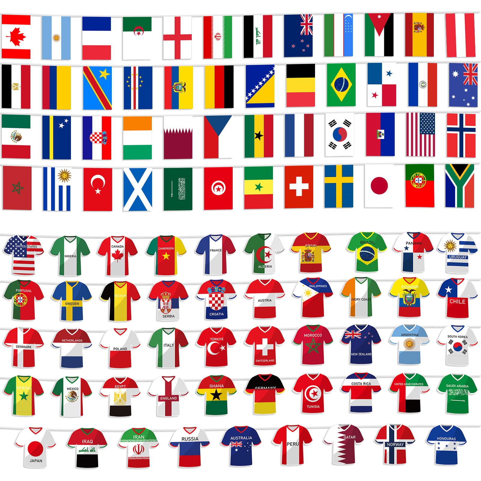 2Pack World Cup Bunting 2026 Premium Flag Bunting Banner 48 Qualified Countries Jersey Bunting for World Cup Decorations World Cup Flag Bunting for Restaurant Bar Club Garden Decor