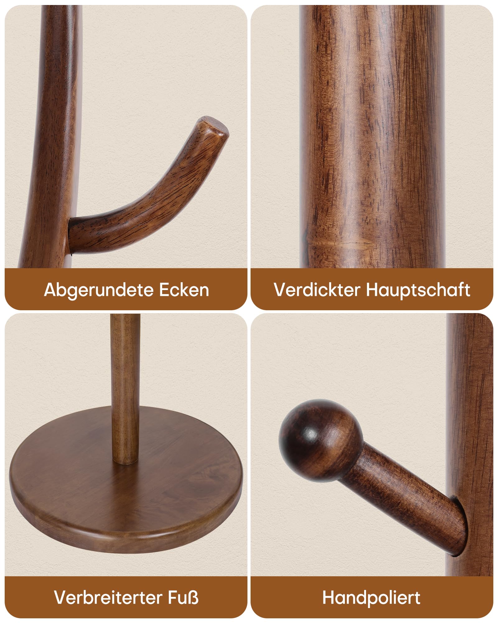 Bekrvio Perchero de madera resistente, independiente, madera, estante de árbol (base circular marrón)