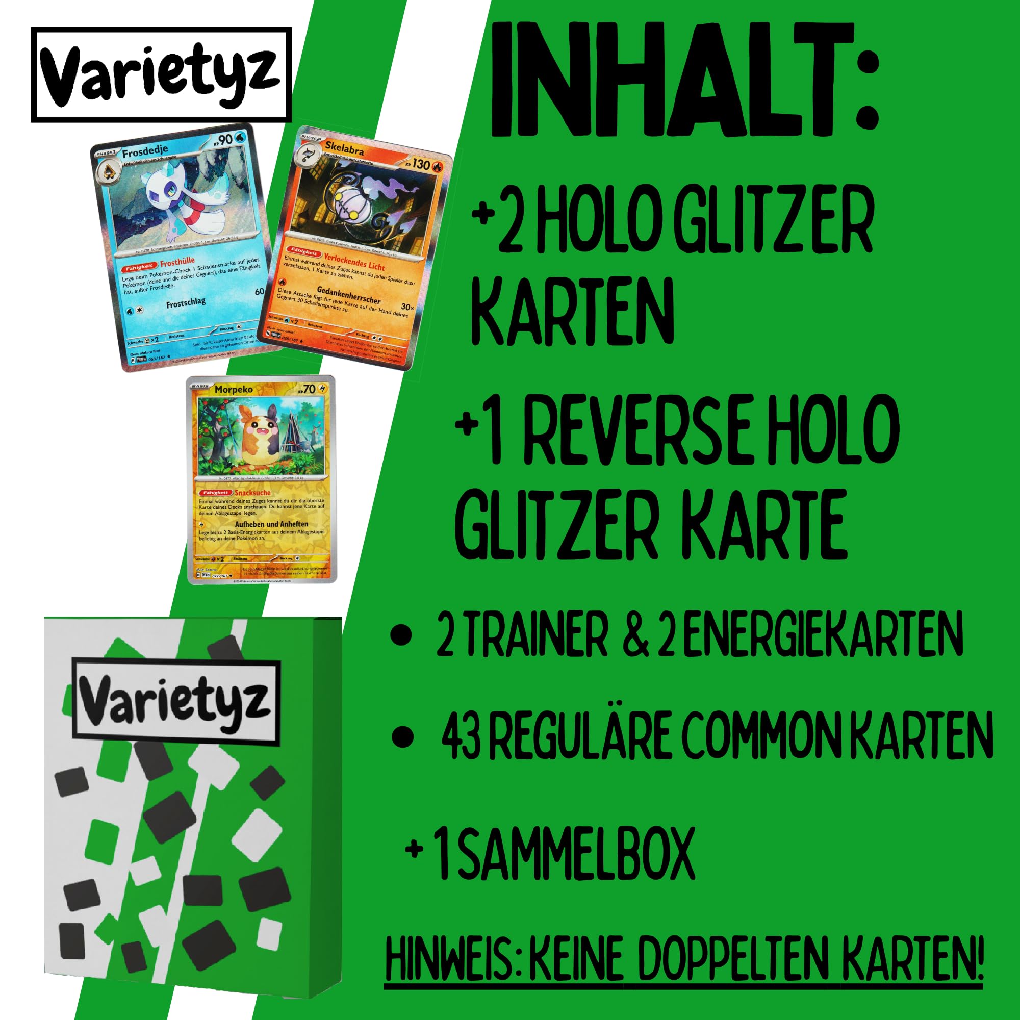 Varietyz 50 Different Pokemon Cards German Original - 50 Pieces Pokemon Card  Set - 2 Holo Cards + 1 Reverse Holo Card