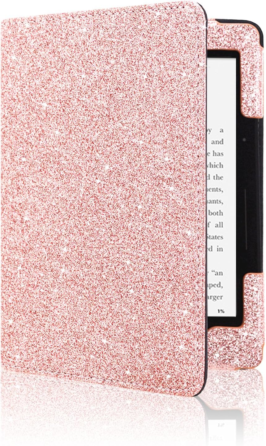 ACdream Kindle Voyage Case, Folio Premium Leather Book Style Case Cover for Kindle Voyage with Auto Wake Sleep feature, (Rose Gold Star of Paris)