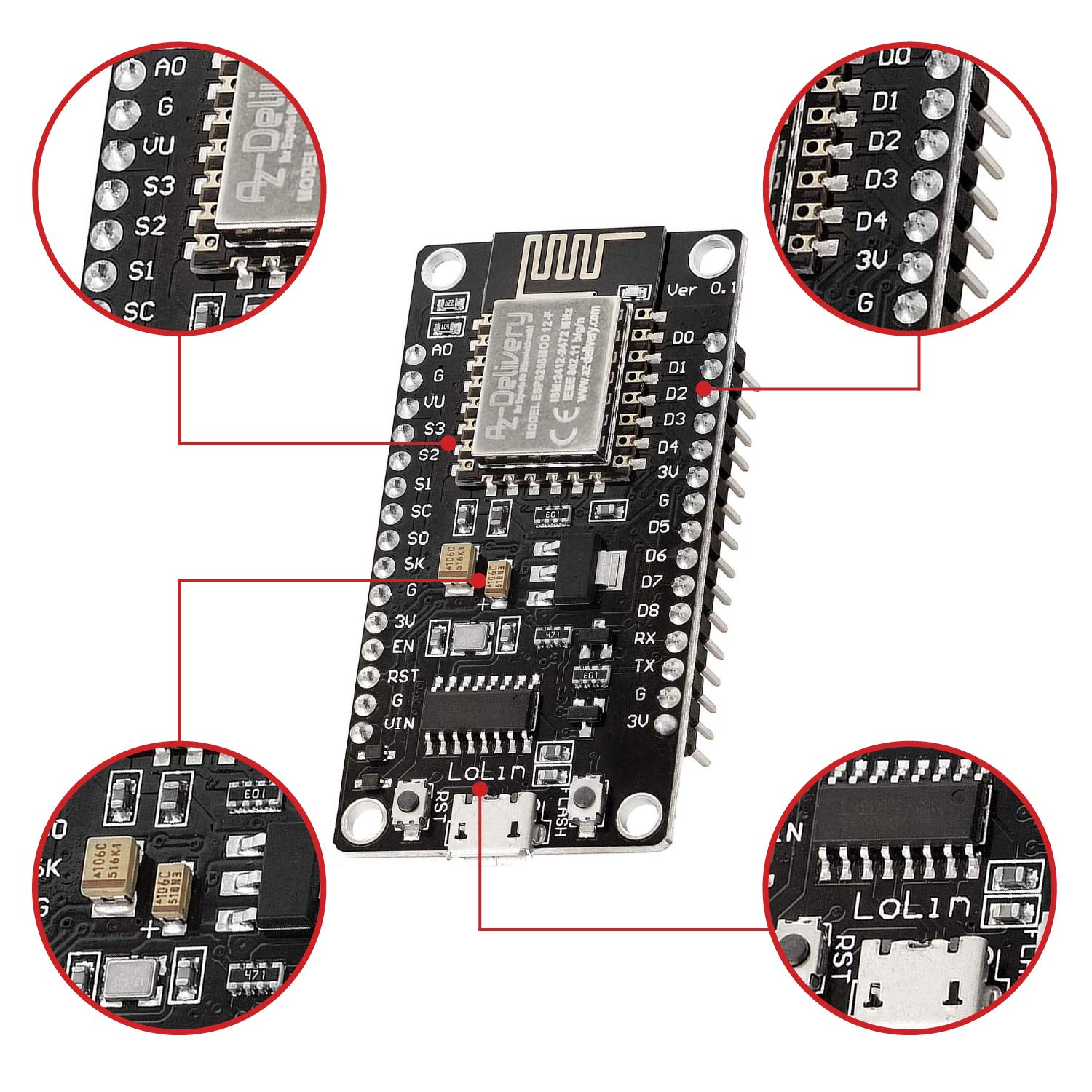 AZDelivery NodeMCU Lolin V3 module ESP8266 ESP-12F WiFi Development Board niet gelast compatibel met Arduino met inclusief e-book