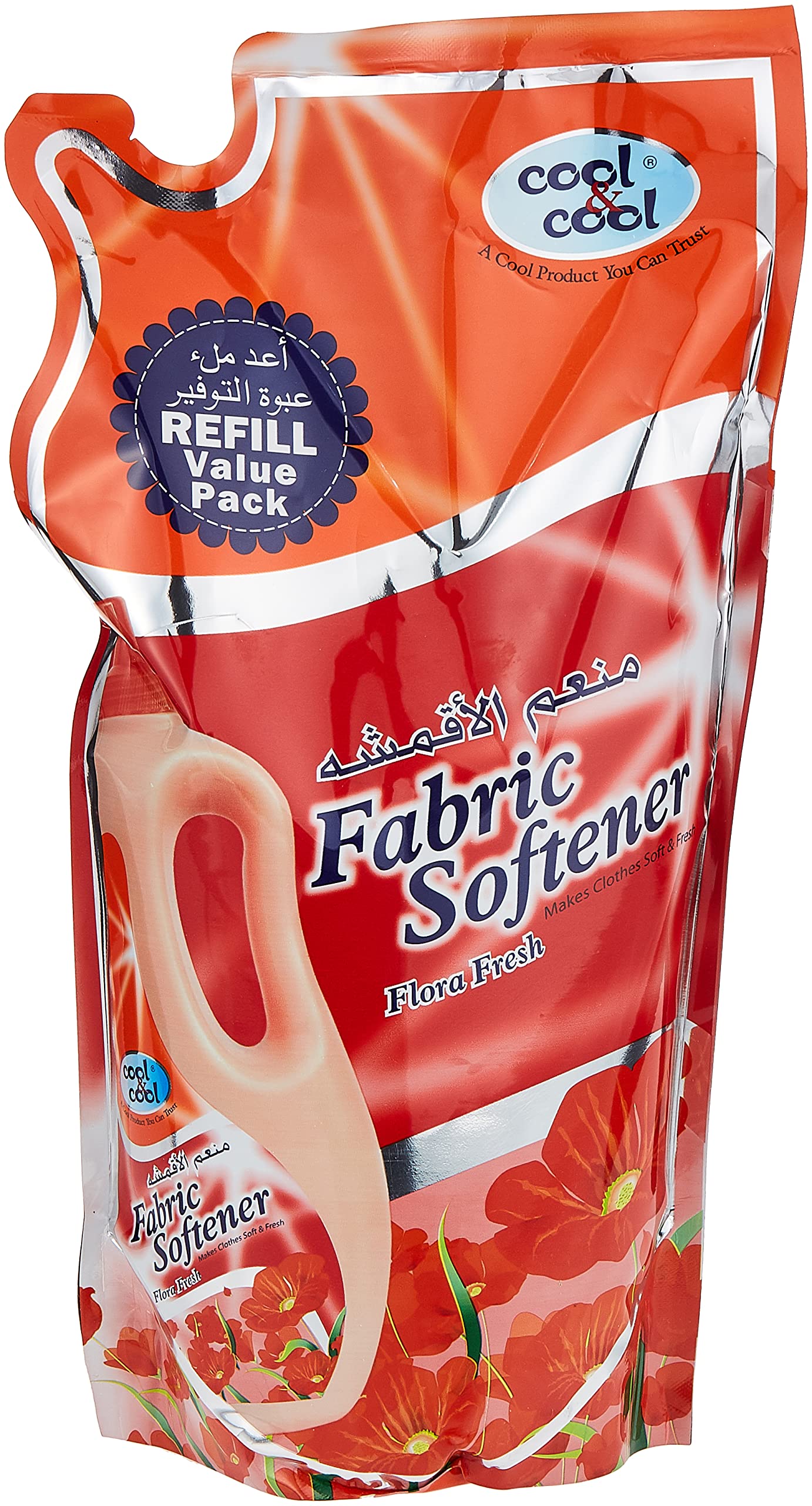 Cool & CoolFloral Fresh Fabric Softener 1 Liter Pouch (Pack of 4) - Long-Lasting Scent, Gentle Fabric Care, Laundry Essential 4 Liters