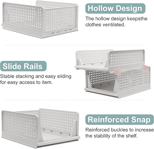 Miniatura 4 de Cestas de almacenamiento plegables apilables, contenedores de almacenamiento plegables, organizadores de armario y estante de plástico para cajones,