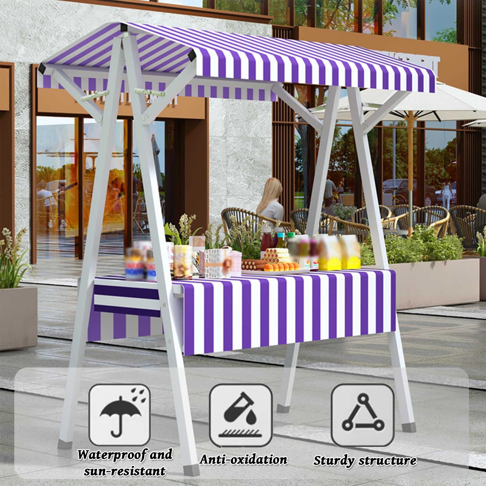 Bancarella per mercatino,stand di concessioni pieghevole, espositore leggero per bancarelle del mercato,telaio in acciaio al carbonio, capacità di carico di 150 kg(Yellow stripes,110x60x200cm)