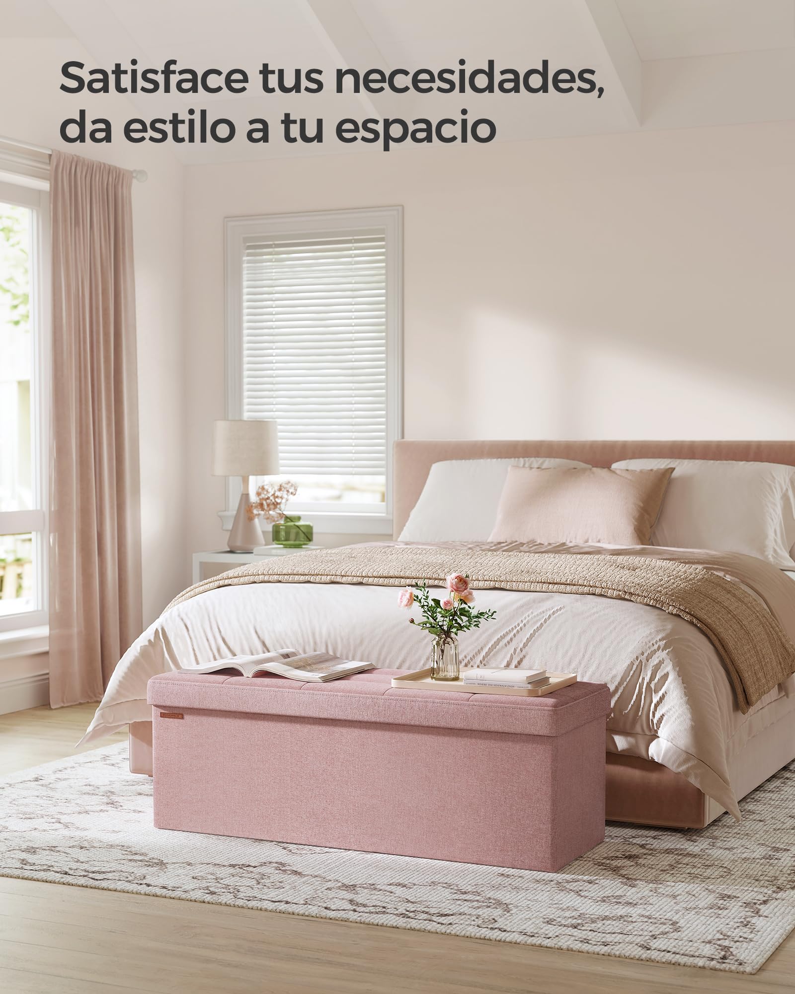 SONGMICS MAZIE Colección - Puff Almacenaje, Banco Plegable, 38 x 110 x 38 cm, Taburete Reposapiés, Pie de Cama, Soporta hasta 300 kg, para Sala de Estar, Dormitorio, Entrada, Rosa Jalea LSF077R11 | Minota LSF077R11 - Reposapiés (capacidad de carga de 300