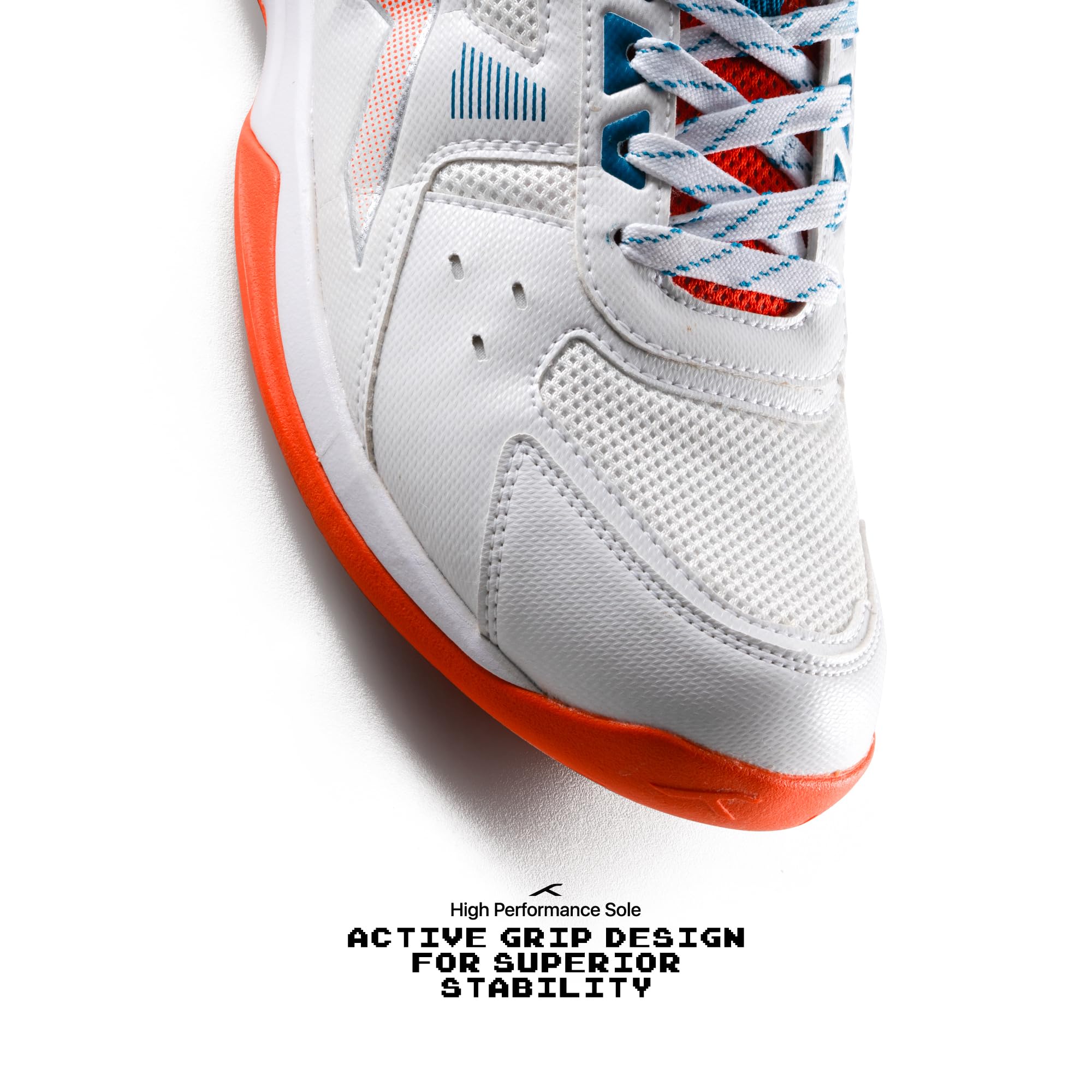 Hundred Raze Badminton Shoes (Non Marking) | Also Perfect for Squash, Table Tennis, & Indoor Sports | Lightweight & Durable | X-Cushion, Active Grip Sole (White/Orange/Deep Sea Blue ; 10 UK) 4