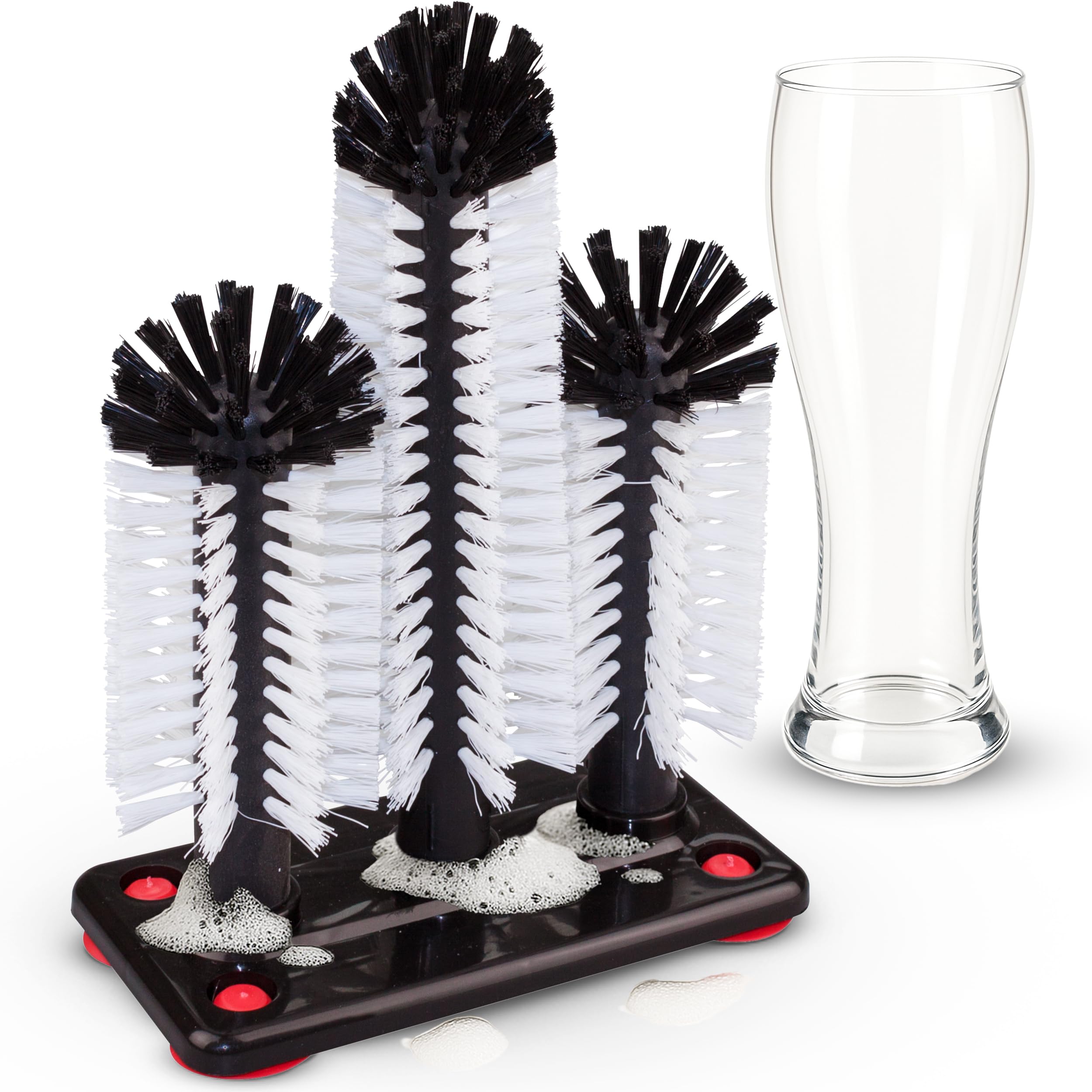 Novaliv Lave-verres, avec 3 brosses à vaisselle et ventouse, pour la maison, le bar, le comptoir, la restauration, les fêtes, l'évier, la bière, le soda, les verres
