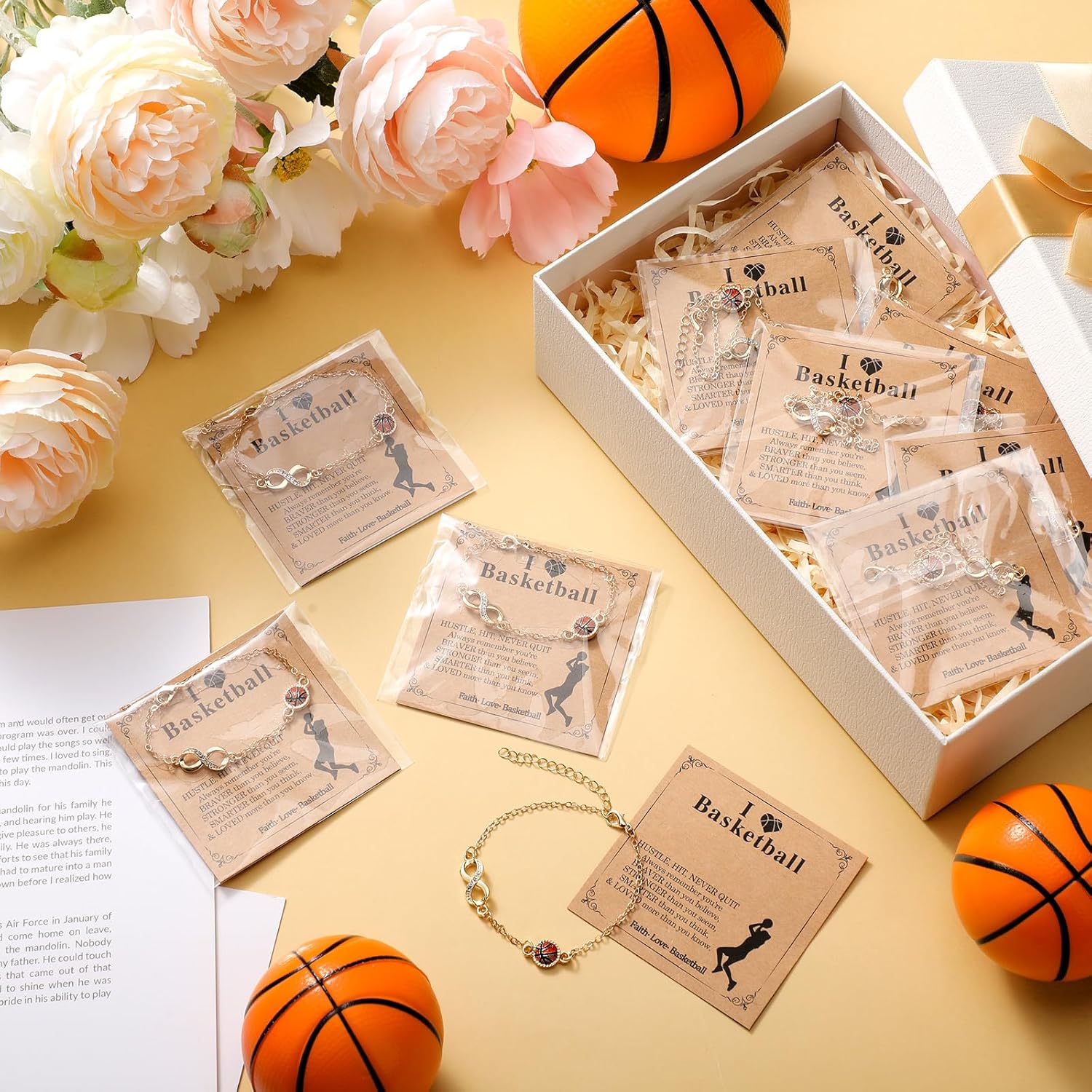 Quelay 12 Set Sport Bracelets Basketball Baseball Softball Football Soccer Volleyball Bracelets Gold Plated Jewelry Gift for Women - Image 2