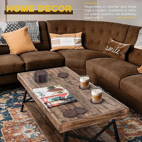 Miniatura 4 de GOH DODD - Juego de 8 posavasos de madera de nogal con soporte, protección de mesa para bebidas, mesa de café, hogar, cocina, oficina, bar, sala de