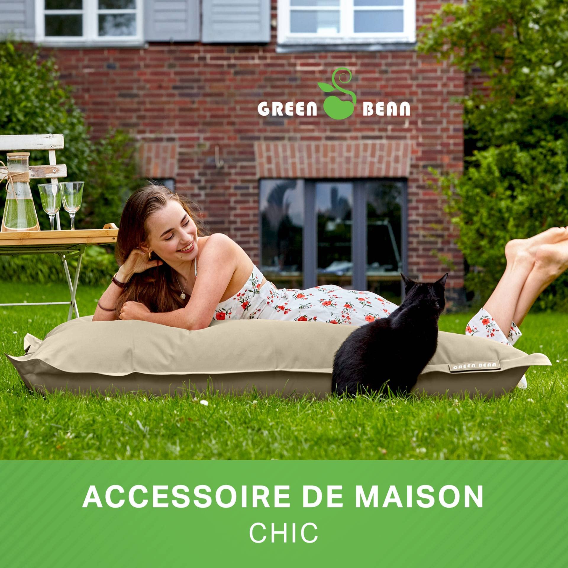 Green Bean© Pouf XXL 140x180cm 380L Enfants&Adultes Bean Bag Remplissage de Perles EPS Pouf Géant Grand Extérieur Outdoor Coussin Repos Siège Sol Lavable Résistant aux Intempéries Lounge