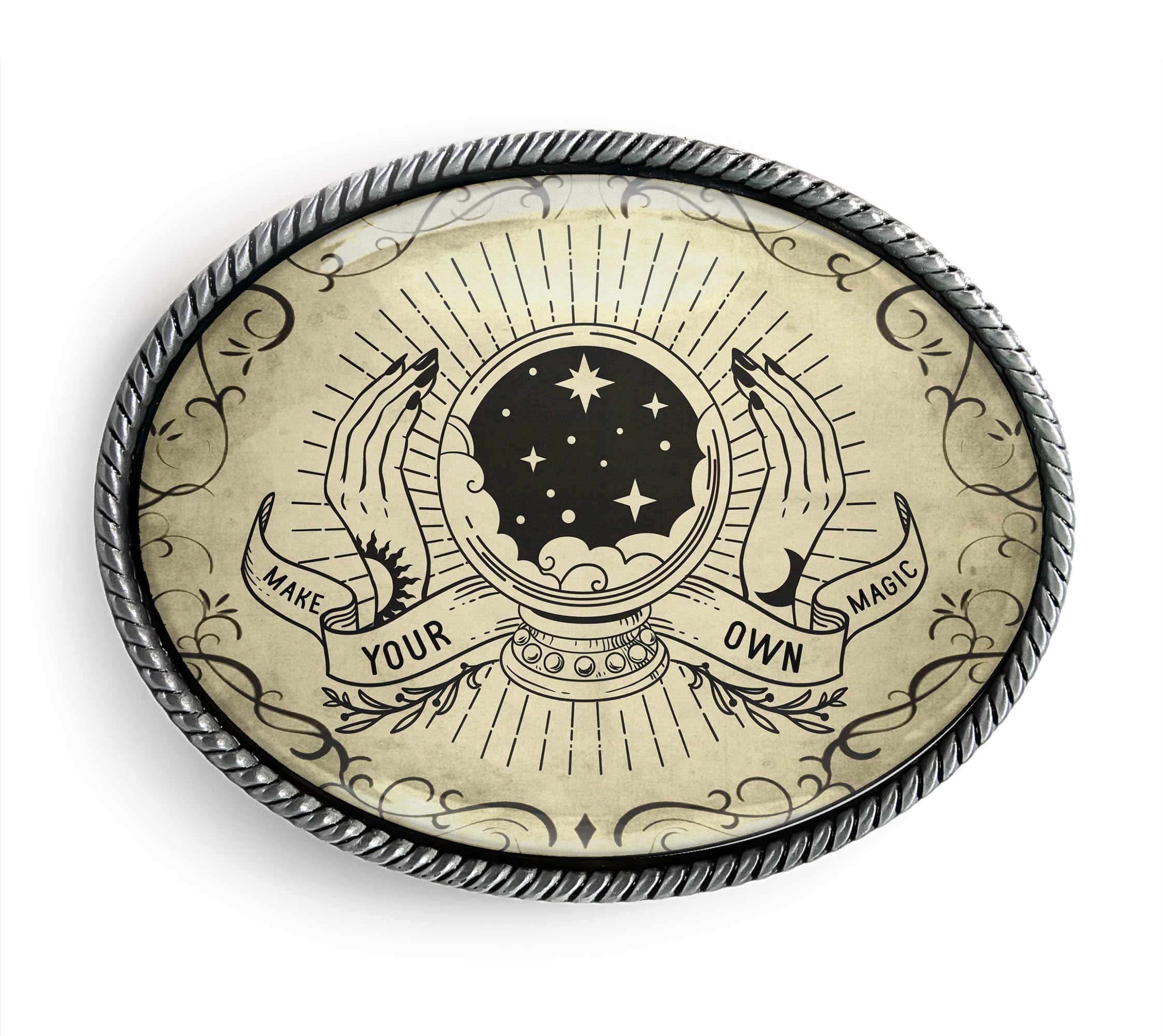 Crystal Ball Belt Buckle - Magic Fortune Teller Psychic Handmade Artisan Buckle (Antique Silver)