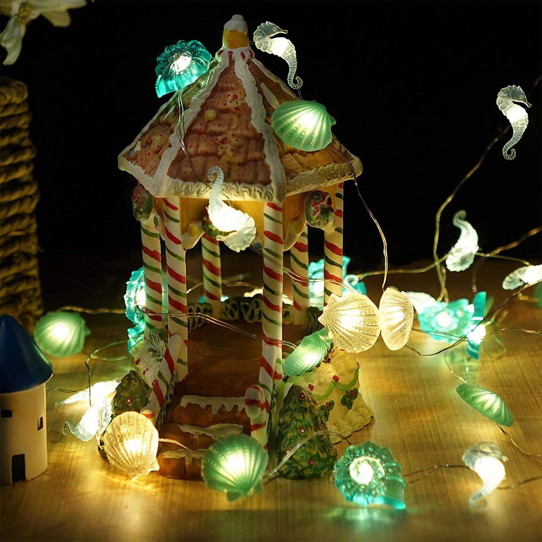 YeahBoom String Lights Sea Creatures, 300CM 30LED Sea Life Theme Fairy Lights Battery Operated, Seahorse Starfish Whelk Snails Shells Fairy Lights, for Children's Room Party Birthday Decoration — image 1