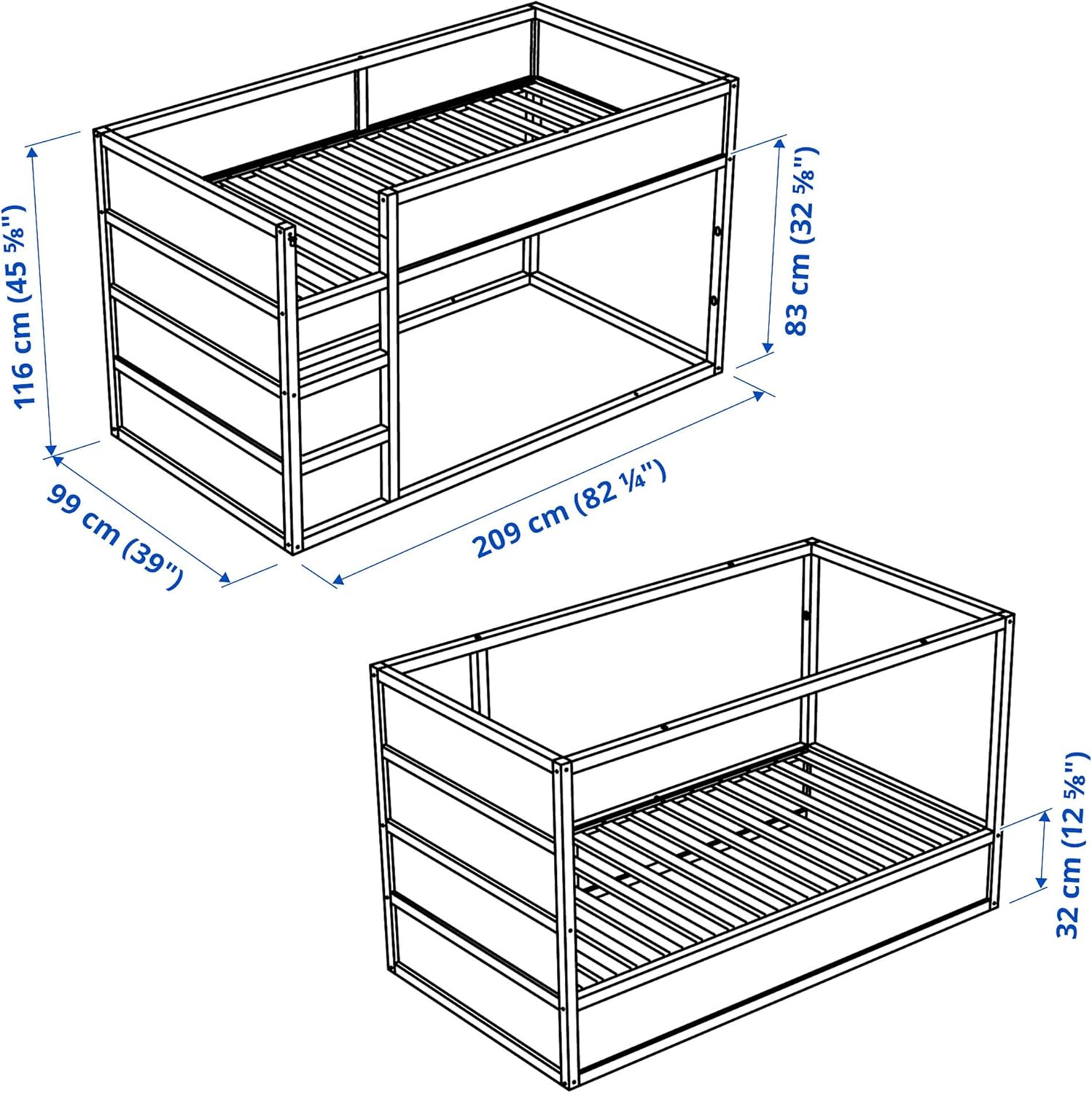 IKEA KURA Reversible Bed, 90x200 cm, White/Pine