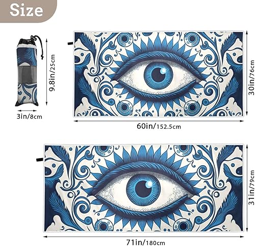 Miniatura 4 de Vnurnrn Blue Patterns - Toalla de playa de secado rápido con diseño de ojos malvados de gran tamaño para hombres y mujeres, manta de playa portátil