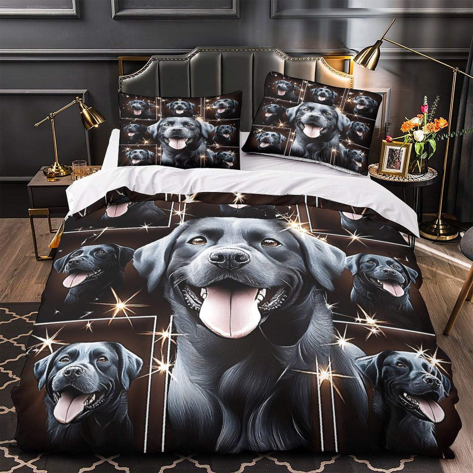 Housse de couette respirante Labrador noir anti-acariens 135x200