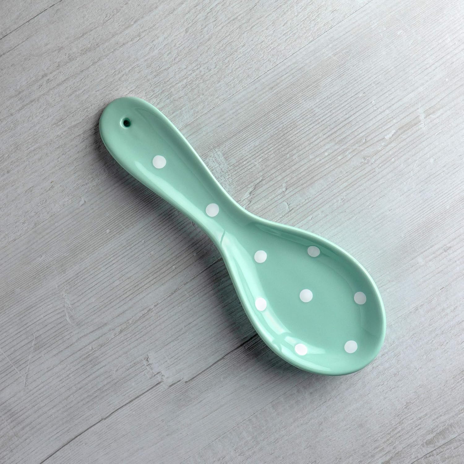 City to Cottage Spoon Rest for Stove Top, Large Ceramic Spoon Holder for Kitchen Counter, Cooking Utensil Rest for Countertop, Handcrafted Spoon Rest for Ladle, Spatula (Turquoise Polka Dot)