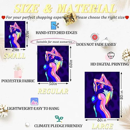 Miniatura 5 de QGHOT Tapices sexys, tapiz de mujer sexy con luz negra para adultos, arte sexual, para colgar en la pared, vertical, desnuda, niña, sexy, pósteres