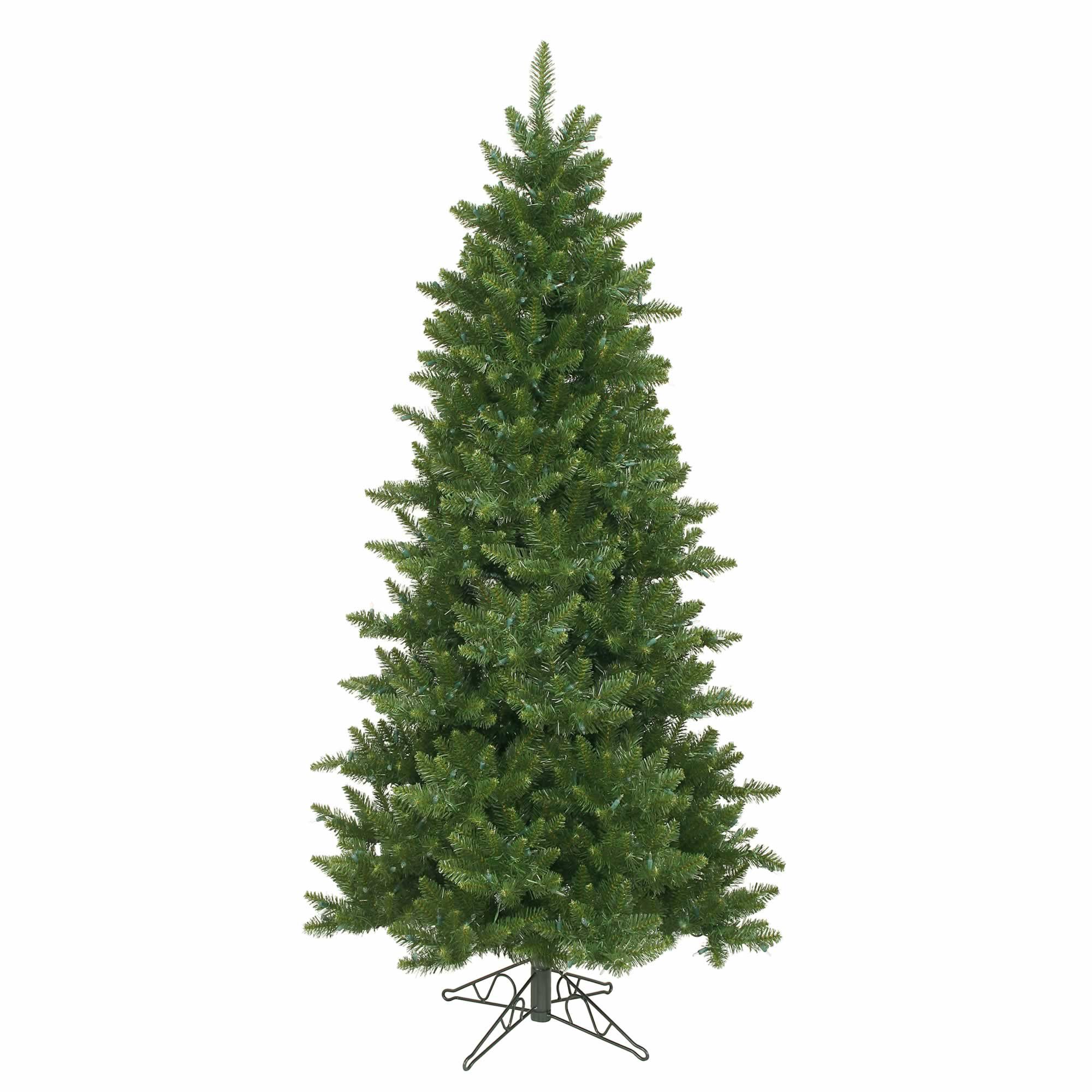 Vickerman 6.5' Unlit Camdon Fir Slim Artificial Christmas Tree - 1078 PVC Tips - Metal Hinged Branches - Folding Metal Stand Included- Easy Assembly and Storage