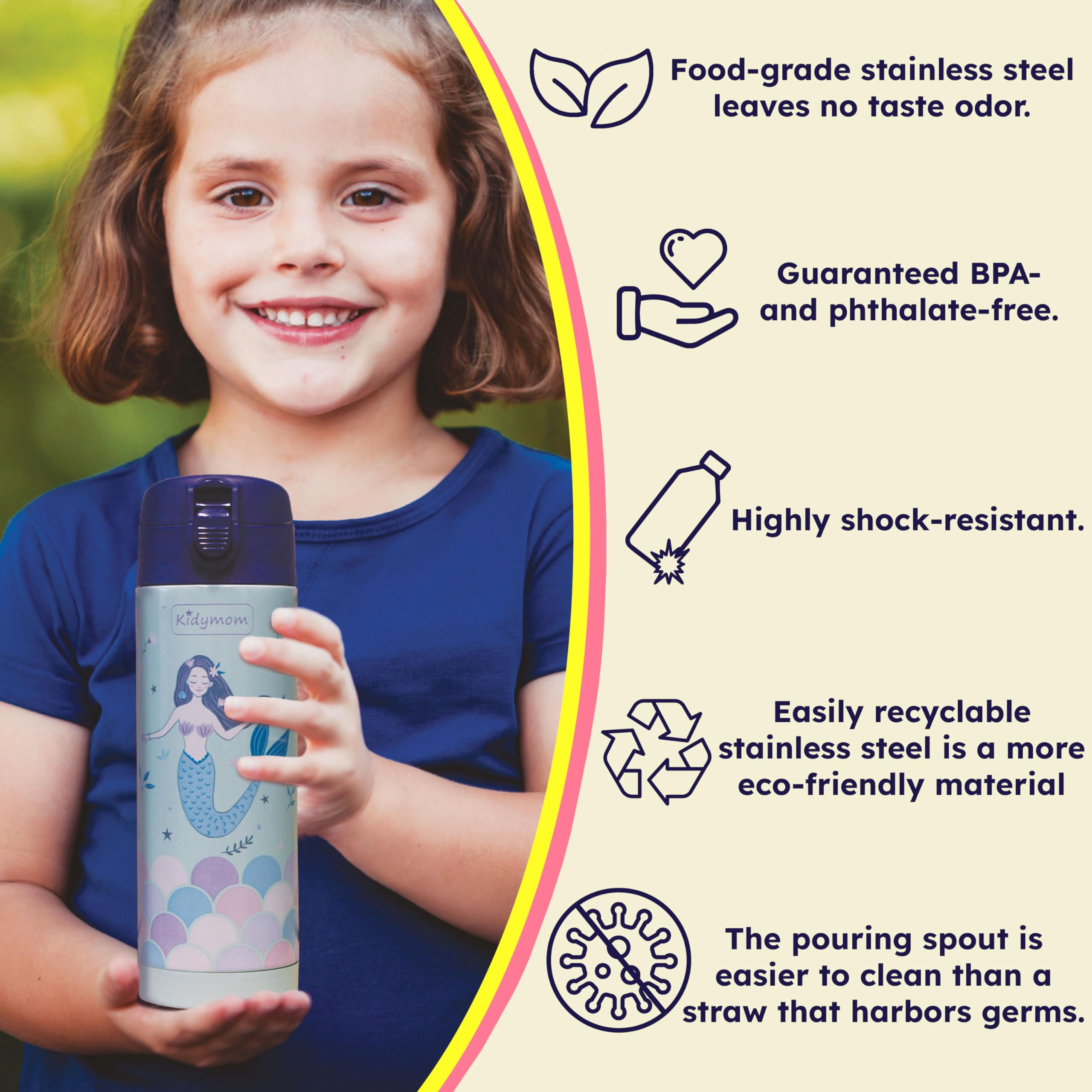 Botella isotérmica infantil de acero inoxidable, 100% antifugas, 350 ml + bolsa con nombre personalizable, caño vertedor e higiene que una paja, regalo de niña o niño, pequeña botella termo