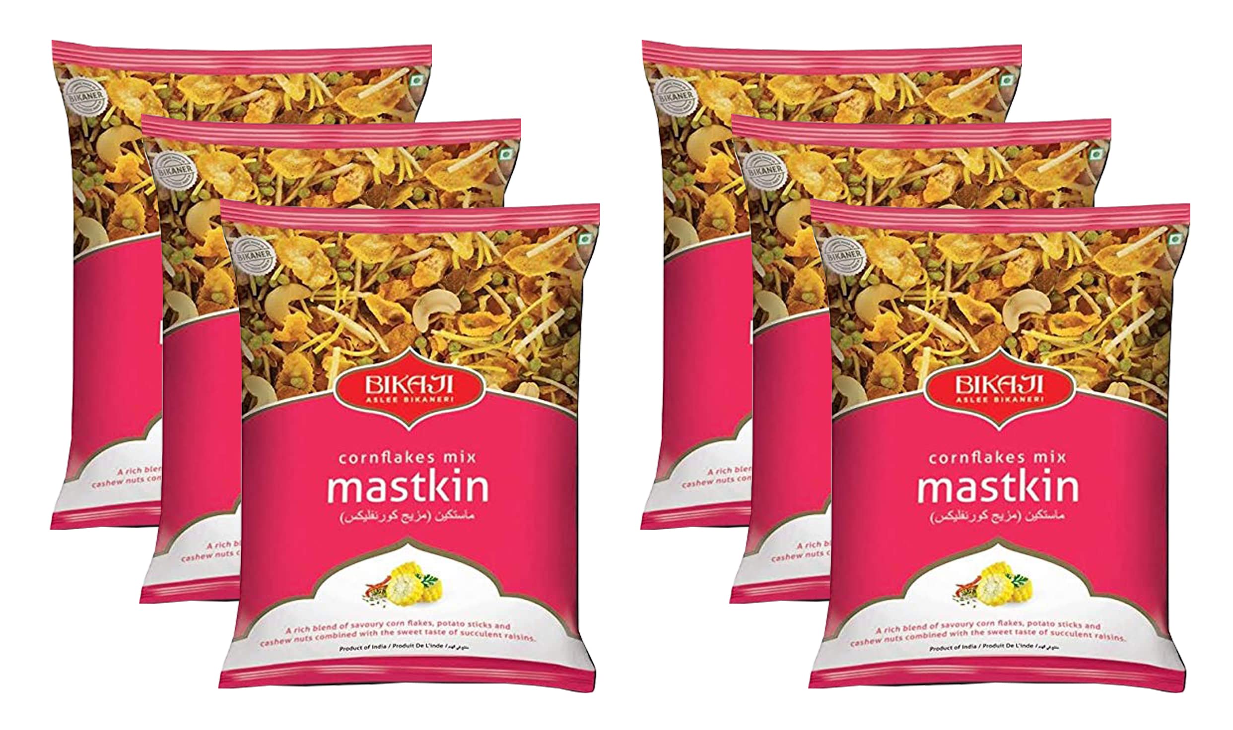 Bikaji Cornflakes Mix Mastkin Snack 200 g (Pack of 6) - Aslee Bikaneri Namkeen Anytime snack Pouch - Traditional Indian savoury crunchy, crispy snack