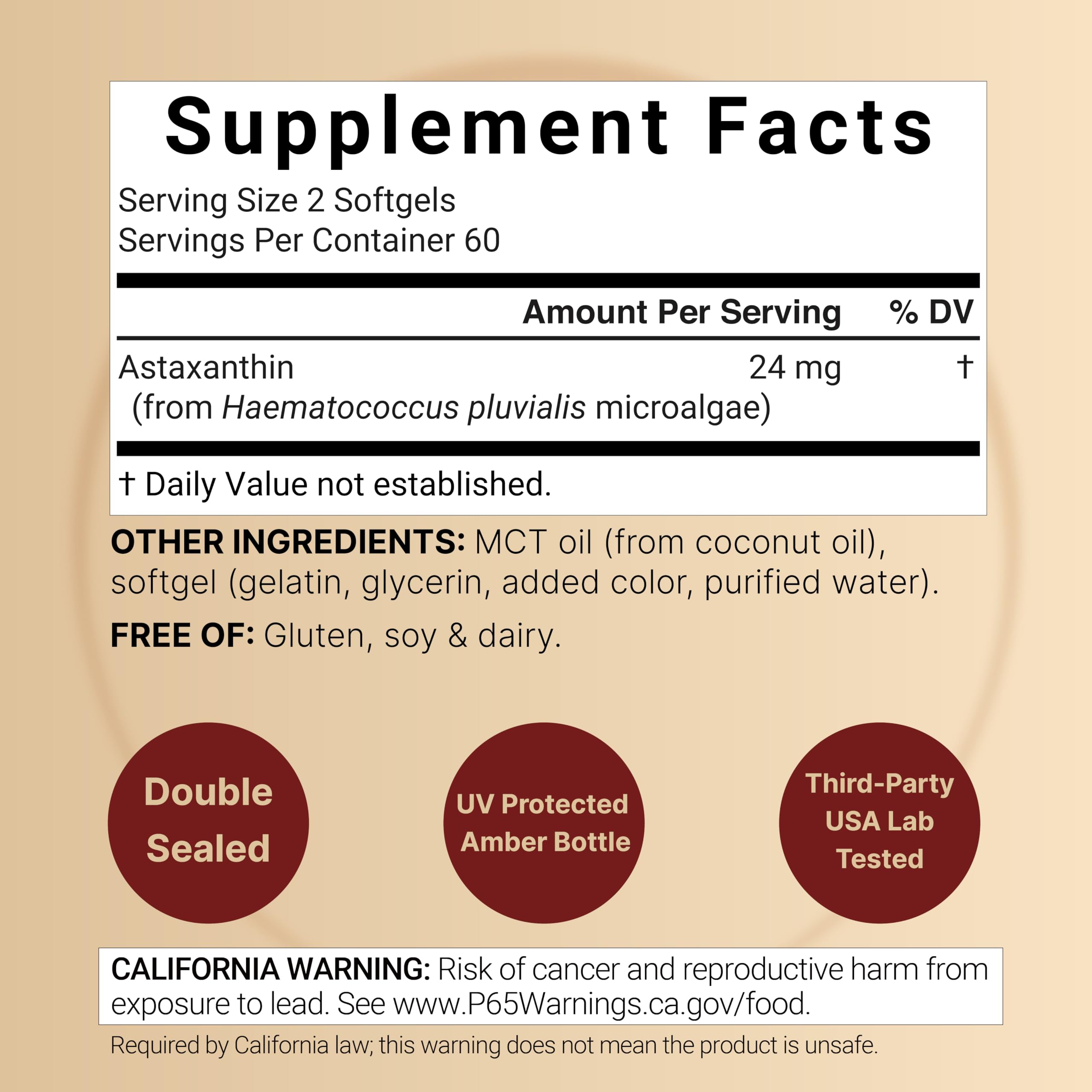 NatureBell Astaxanthin 24 mg, 120 Softgels – Microalgae Source – Astaxanthin Supplements Made with MCT Oil – Non-GMO, Gluten Free, No Soy — Amazon image 2