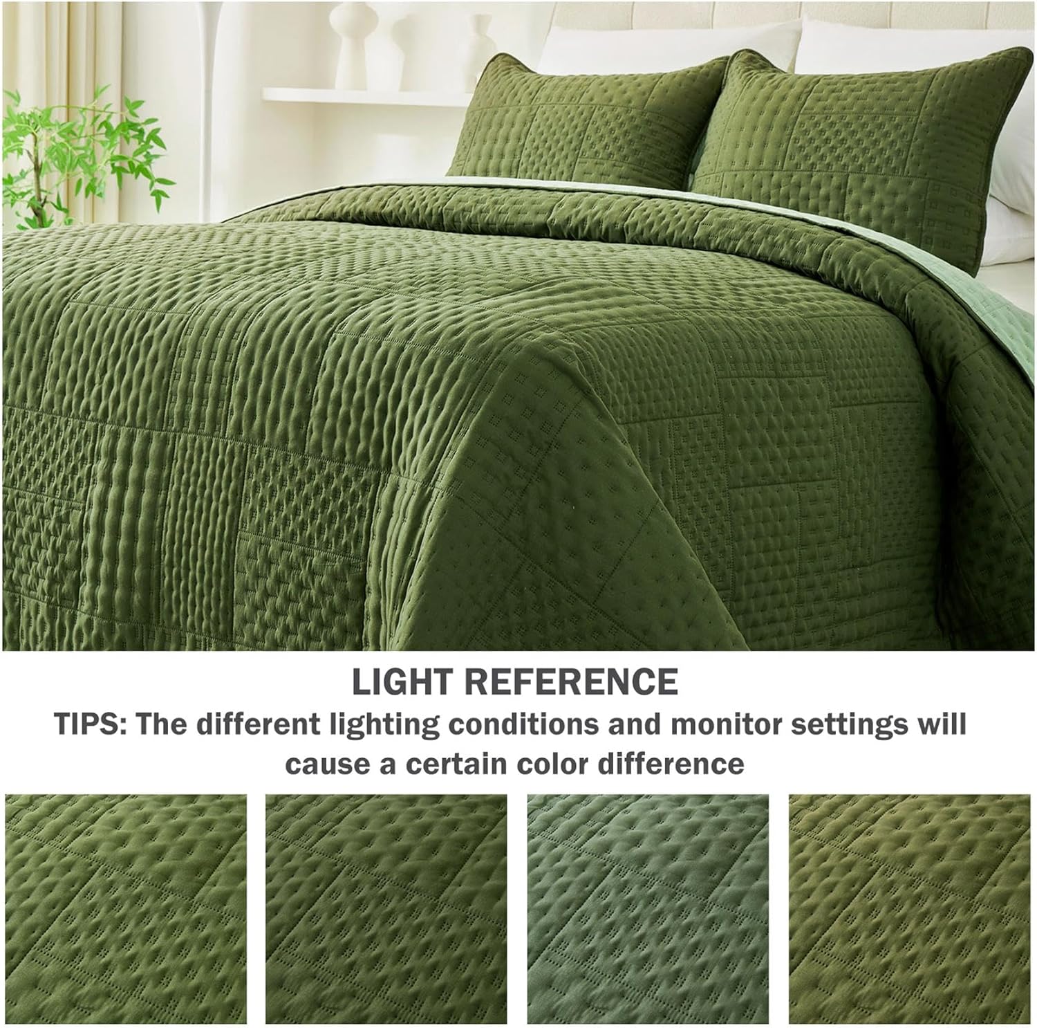 Cmfshape Sage Green Quilt Bedding Set Queen/Full Size,3-Pieces Quilts for All Season,Lightweight Reversible Bedspread Coverlet,Ultra Soft Bed Cover Bedding Set with 2 Pillow Shams,90"x92"