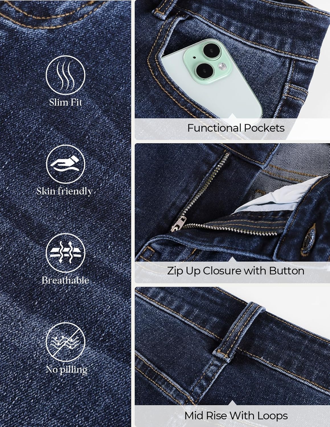 Belle Poque Women Straight Leg Jeans Stretchy Mid Rise Jeans with Pockets - Image 6