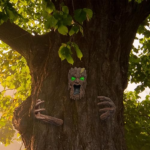 Miniatura 9 de Decoración de patio de monstruo de corteza de árbol, cara de corteza, decoración para jardín y Halloween