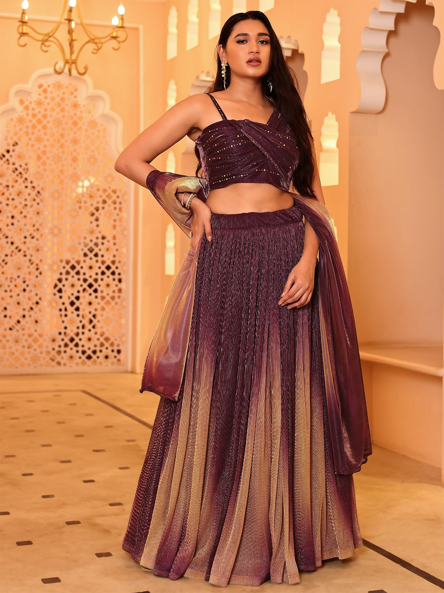 PURVAJA Lehenga Choli Liya damska tkanina poliestrowa