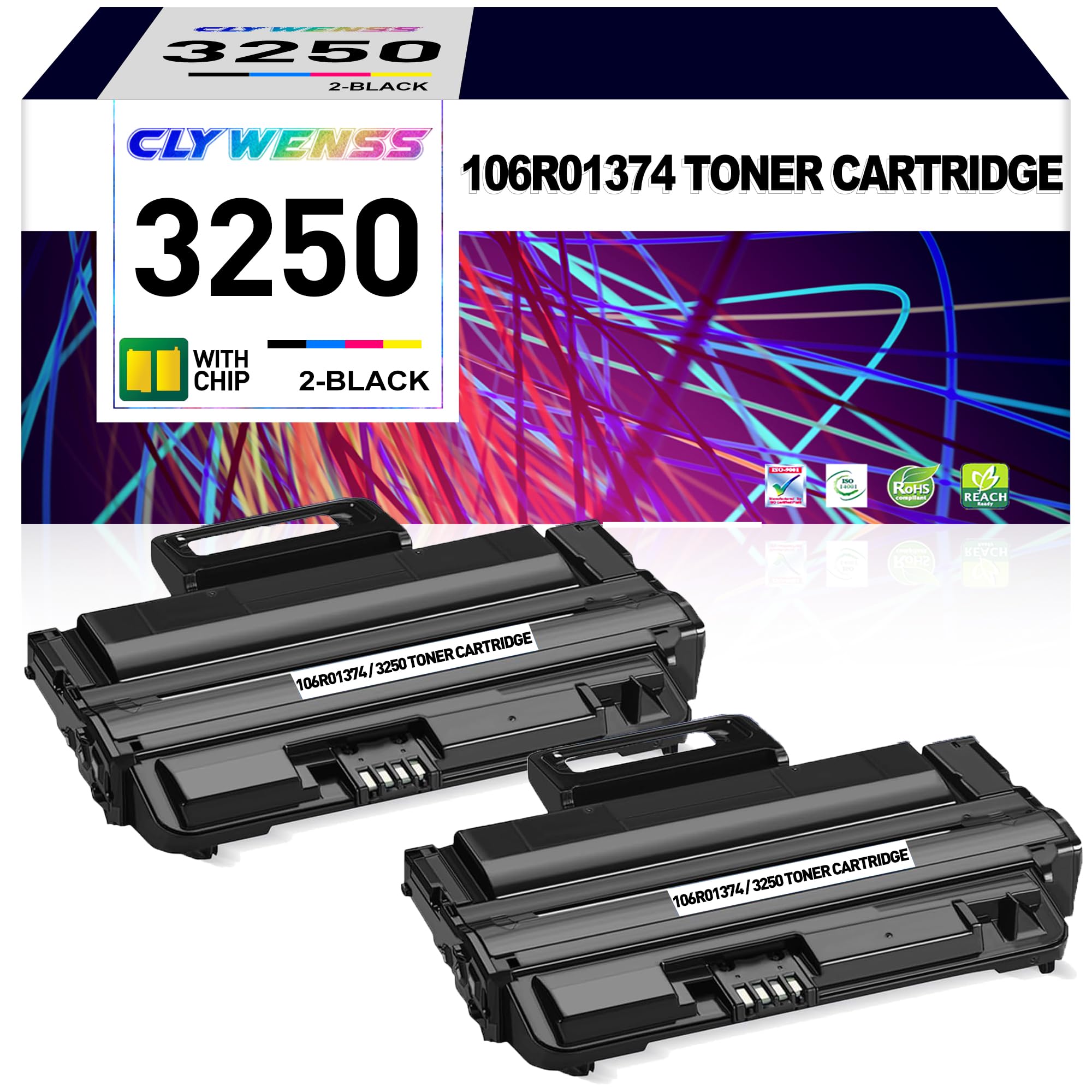 compatible 3250 toner cartridge replacement for xerox 106r01374 | works with xerox phaser 3250 3250d 3250dn printer | high yield - 5,000 pages (black, 2-pack)