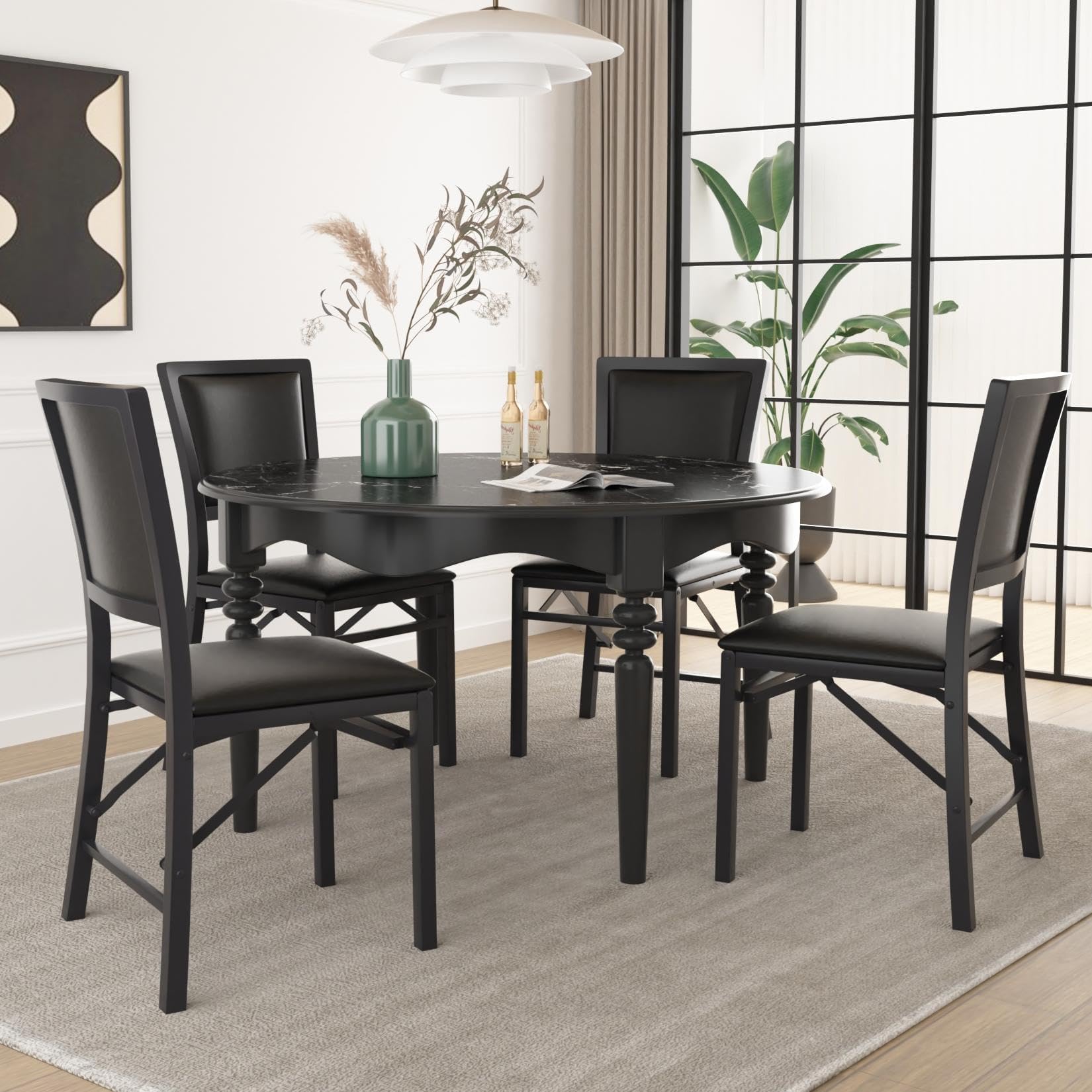 VECELO Lot de 4 Chaises Pliantes Rembourrées pour Salle à Manger, Assise Matelassée, Cadre Métallique Résistant, Meuble de Repas sans Montage Gain de Place pour Cuisine Salon, Noir