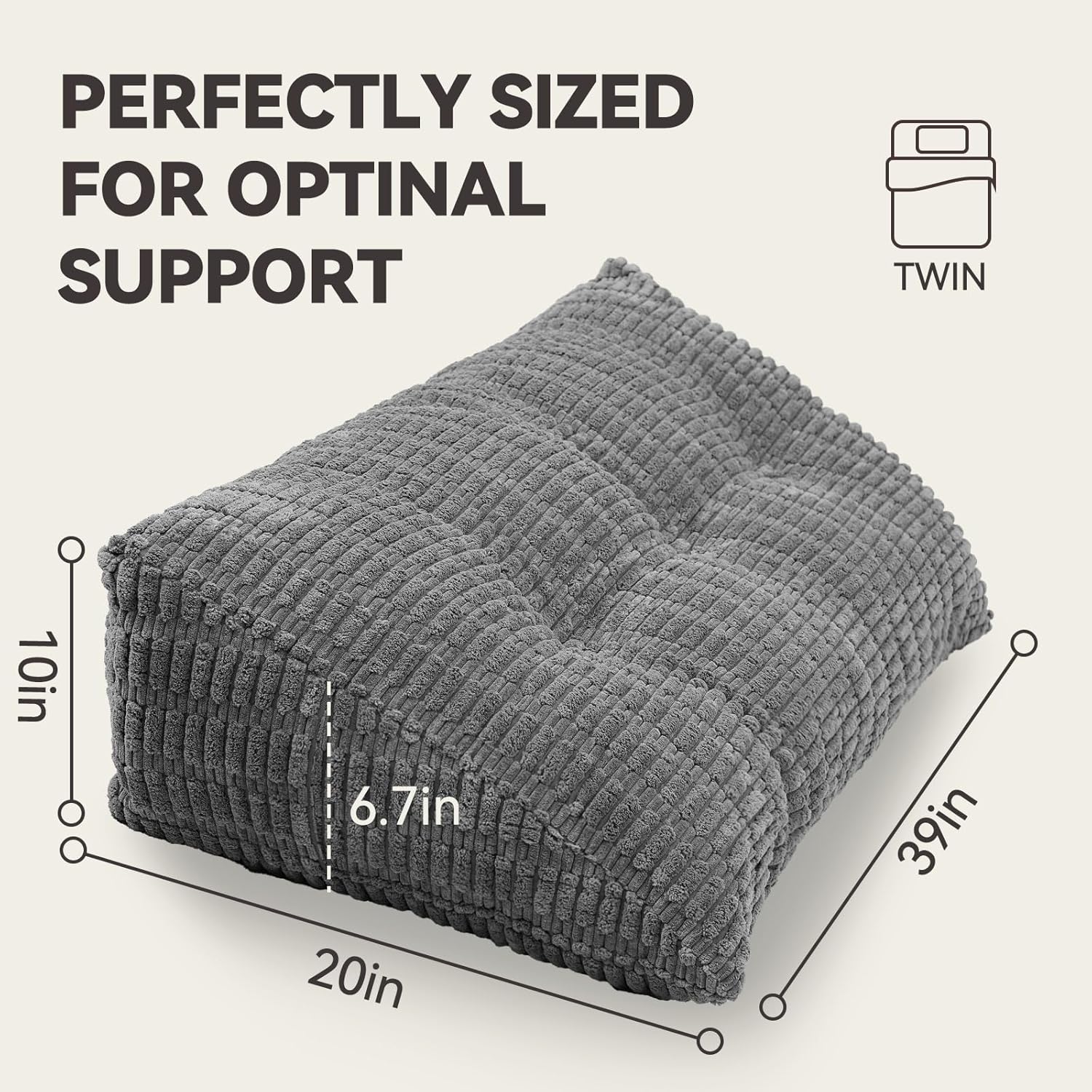 Headboard Pillow Twin Triangular Bed Wedge Pillow for Headboard, Head Board Backrest Pillow for Daybeds Dorm and Bunk Beds with Removable Cover Dark Gray