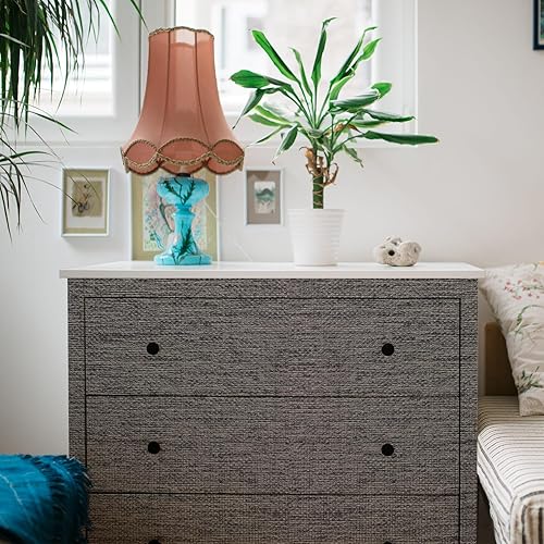 Miniatura 4 de WADILE Papel tapiz de ramio para despegar y pegar, papel adhesivo texturizado para gabinetes, de lino sintético de vinilo, 23.6 x 118 pulgadas, gris