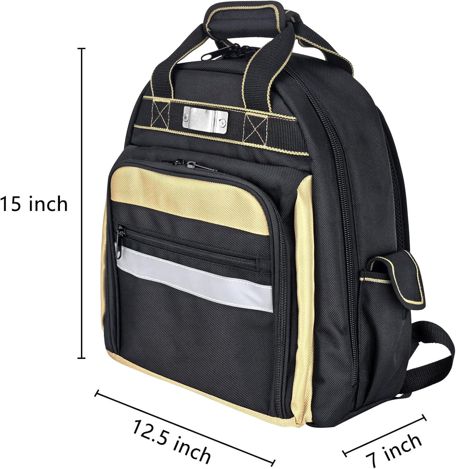 Men/Women Tool Bag Backpack, Heavy Duty Tool Backpack with Round Molded Base, 1680D Professional Level Durable Multi Pockets Tool Organizer for Electricians & Home Repair (Champagne gold)